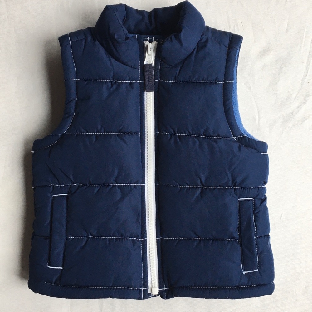 Puffer Vest Size 18 24 months Old Navy Blue Fleece Lined Worn Once! EUC Baby